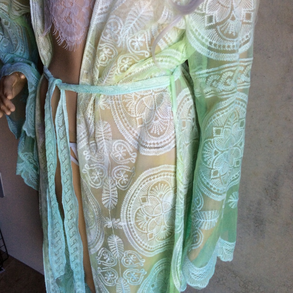 🌸 KIMONO ROBE CARDIGAN BELL SLEEVE OMBRE GREEN GYPSY BOHO CHIC BOHEMIAN FLARE - Picture 3 of 8